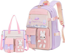 Bunny Backpack for Girls Cute Kids Bookbag for Elementary School Kawaii Preschoo