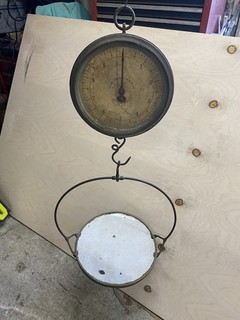 CHATILLON GENERAL STORE/PRODUCE SCALE PORCELAIN HANGING TRAY vintage ANTIQUE