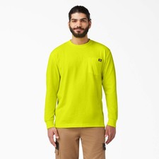 Dickies High Visibility Neon Long Sleeve Pocket Work Shirt Men  s Safety Tee XL