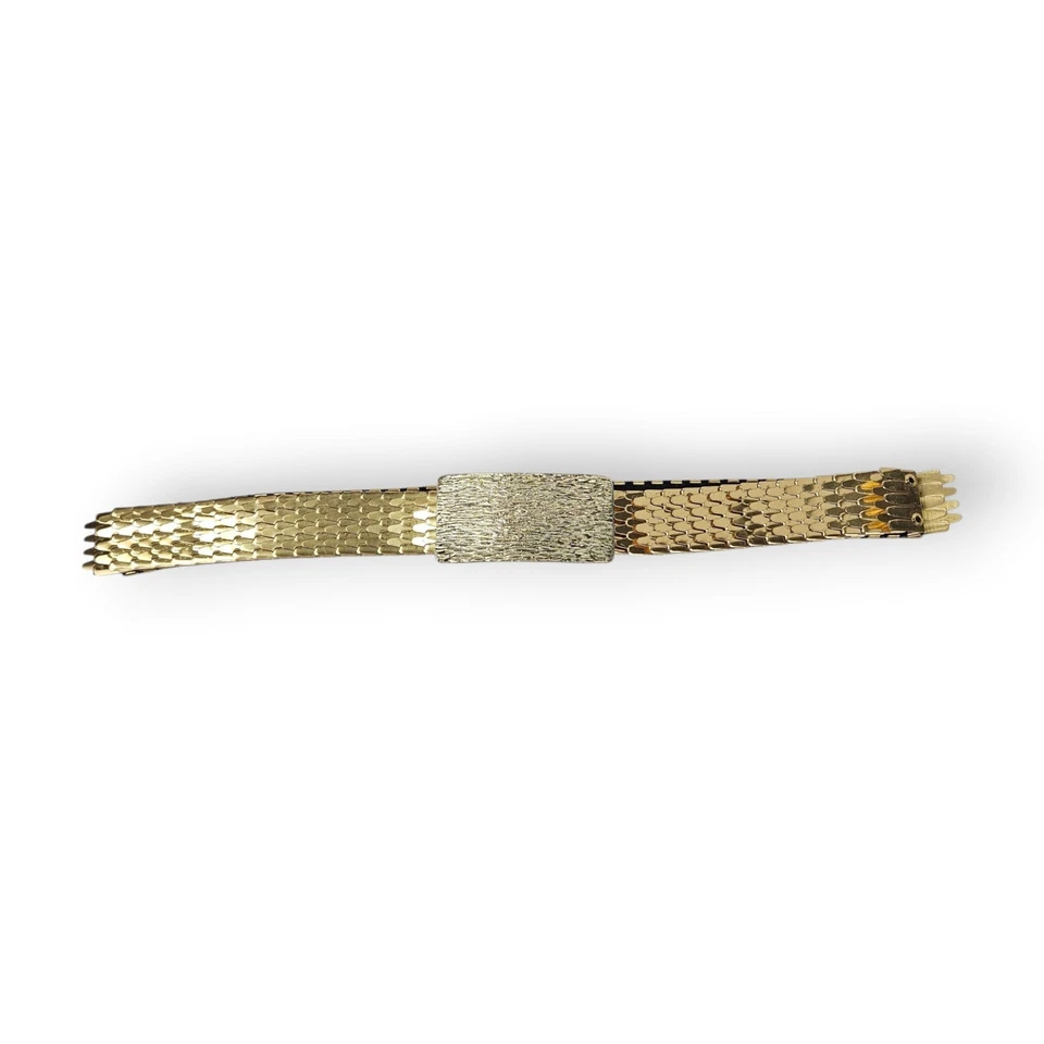 Vintage Fish Scale Belt Shiny Gold Tone Flexible Stretchy Stretch Womens 25"-30" - Image 2 of 4