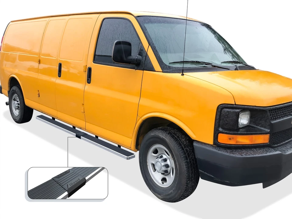 APS Stainless Steel 5-inch Running Boards Fit 03-25 Chevy Express GMC Savana - Image 2 of 4
