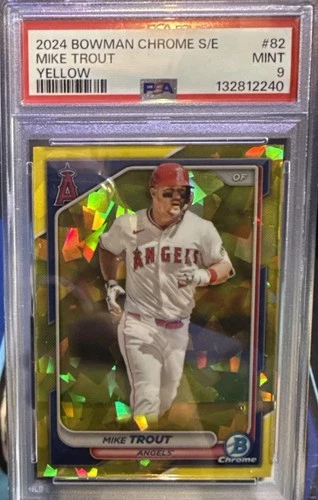 2024 Bowman Chrome Sapphire Edition Mike Trout #82 Yellow 🔥 07/75 🔥 PSA 9 🔥