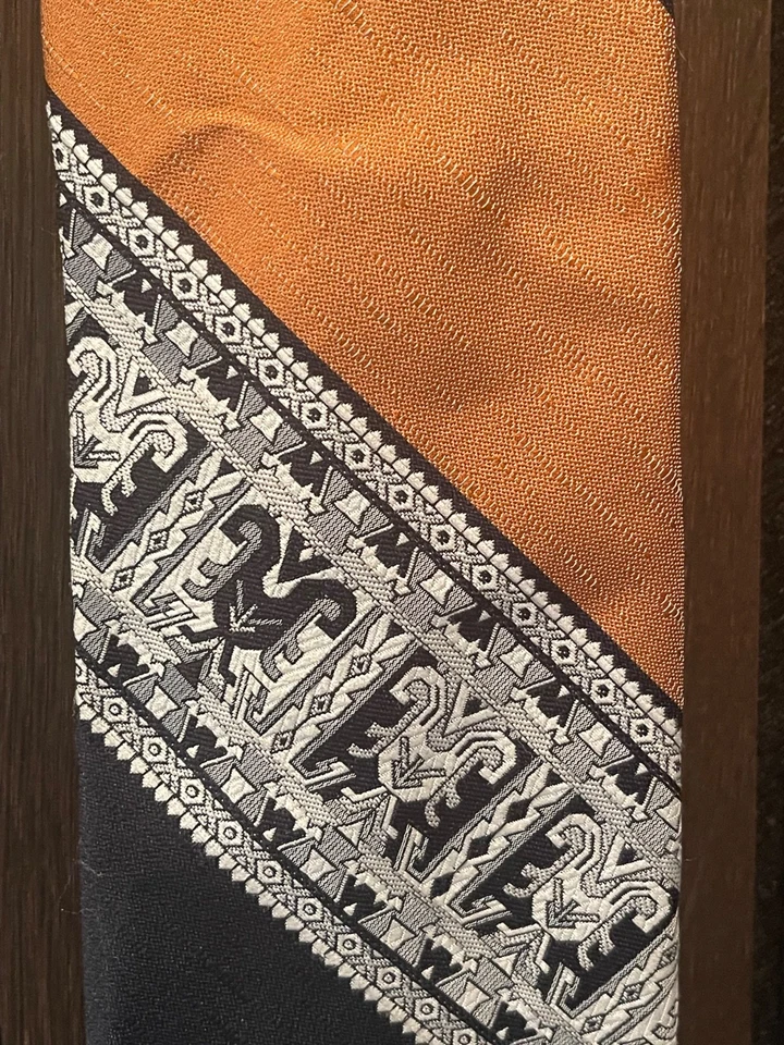 Corbata vintage para hombre - DAMON - diseño azul marino/naranja/negro/blanco/gris Foto 2 de 3