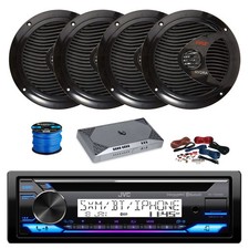 JVC Marine BT CD Stereo Receiver, Amp w/Kit, 4X 6.5" 150W Speakers,Wire, Cover
