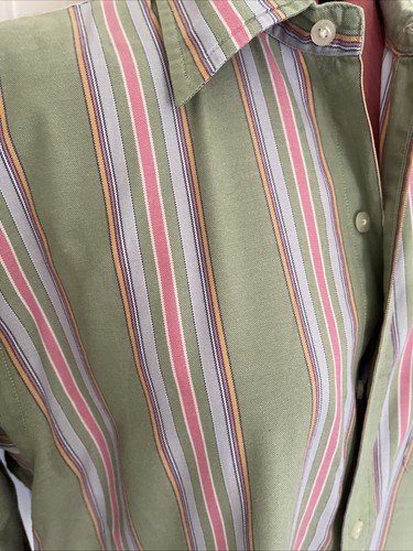Men’s Land End Striped Shirt M Green Multi - Picture 2 of 10