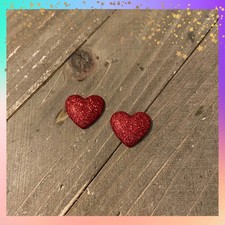 Red Glitter Heart Stud Earrings   Sparkly Valentine  s Day Heart