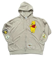 Disney Winnie the Pooh Sand Beige Full Zip Hoodie Chenille Patches XL