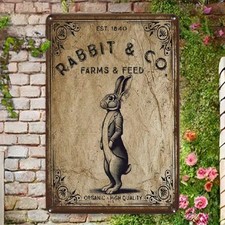 2D Vintage Easter Bunny Metal Sign Rustic Home Cafe Bar Garden Wall Decoration