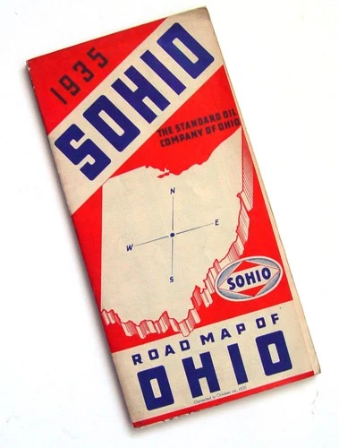 CRISP CLEAN VINTAGE ORIGINAL 1935 SOHIO STANDARD GAS & OIL OHIO ROAD MAP