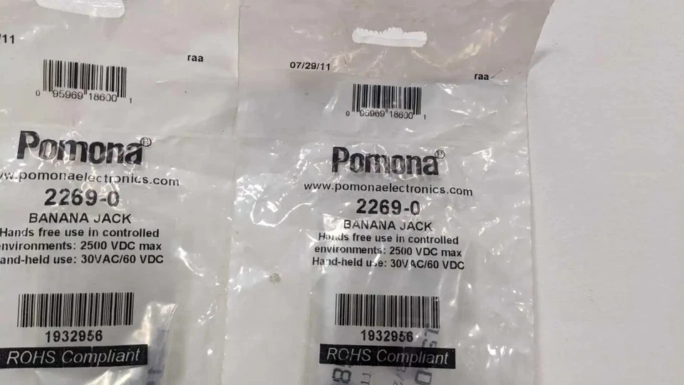 3 Pack Pomona 2269-0 Banana Jack 2500 VDC max 30VAC/60VDC - Image 3 of 3