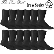 Mens Cushioned Crew Cotton Black Long Mid-calf Sports Work Socks Size 9-11 10-13