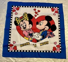 Vtg Minnie and Mickey Hearts Bandana The Walt Disney Co USA Valentines LRG