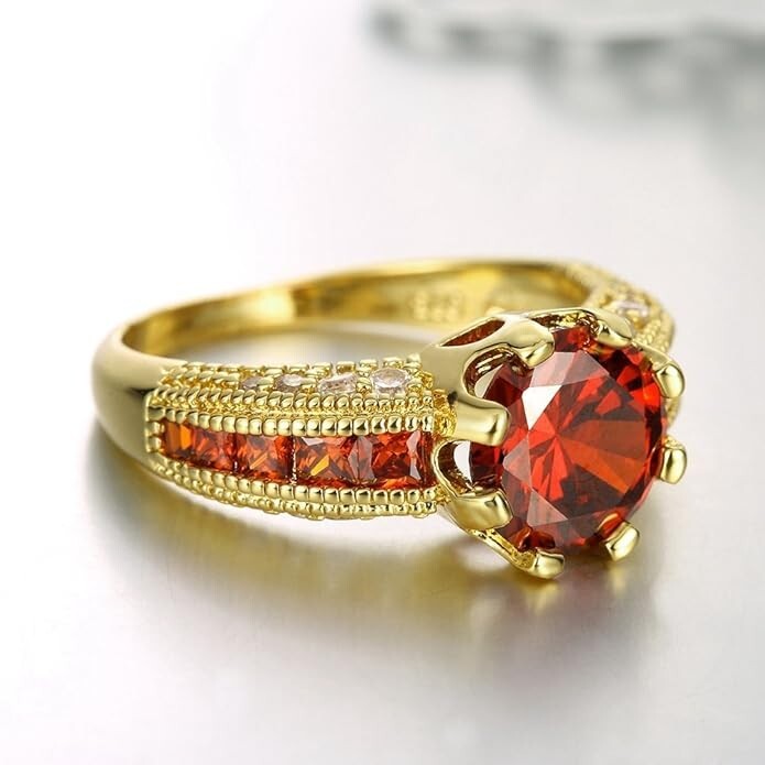 Yellow Chimes Dazzling Imperial Red Austrian Crystal Gold Plated Ring