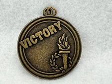 Victory Medal Pendant Sport Olympic Torch Olive Leaf Wreath Vintage 2" Wide