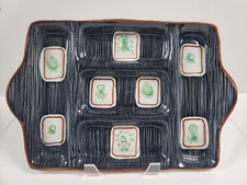 Italian Ceramic Divided Tray ~ Pineapples ~ Hand Painted Italy 17.5 x 11.75"