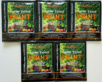 5 X ALCOTEC FRUIT mit Enzym Vodka Alkohol Obst Gärhefe Weinhefe TUBO YEAST   