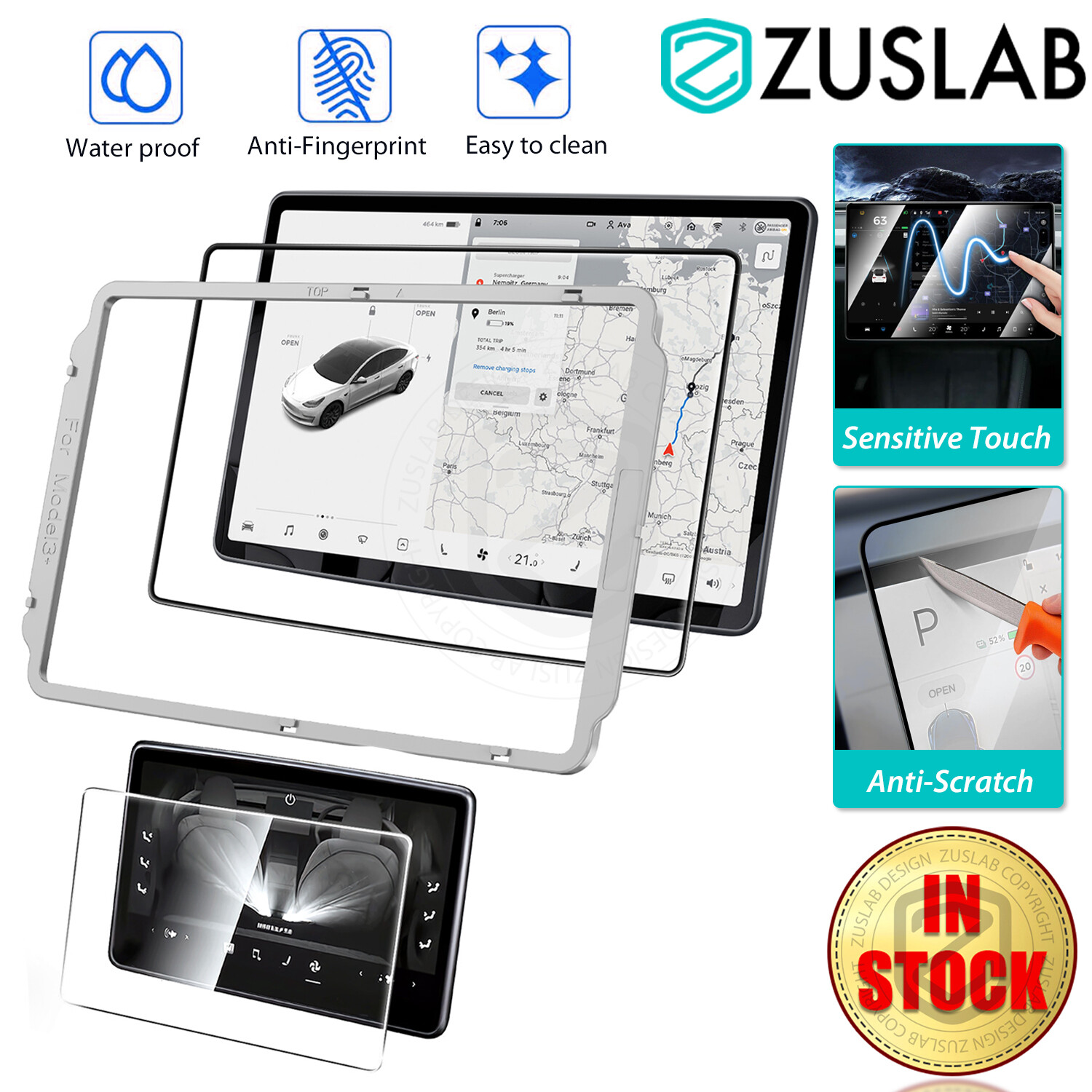 For Tesla Model 3 2024 Front RearTempered Glass Screen Protector+Installation