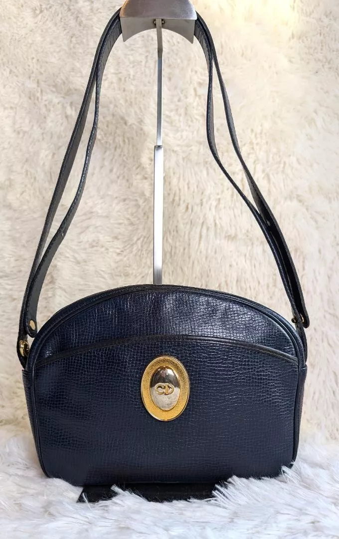 Christian Dior Sac à Bandoulière Bandoulière CD 2 Voies Cuir Marine Authentique