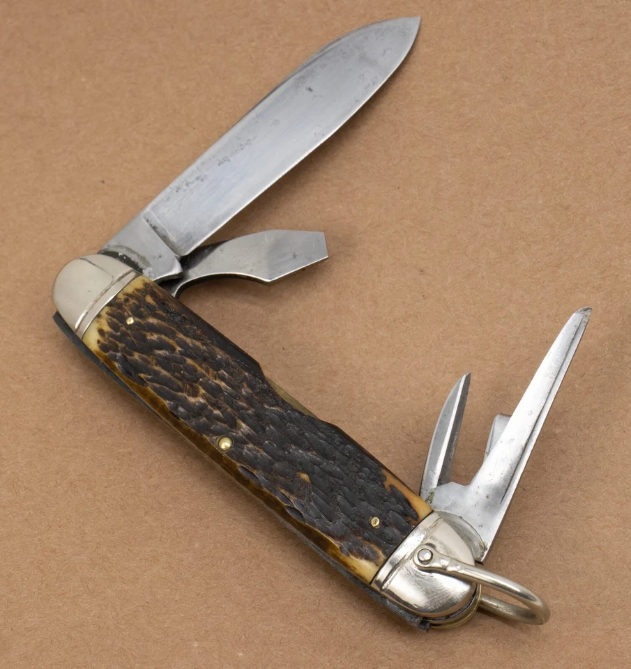 Nice! Vintage Camillus USA 4 Line Stamp Jigged Bone 4-blade Scout Pocket Knife - Image 4 of 4