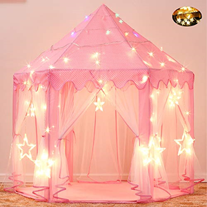 girls play tent with lights