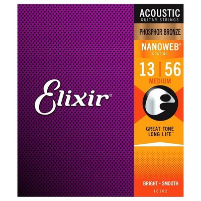 Acoustic Guitar Strings Elixir E16102 Nanoweb Medium, Phosphor Bronze, 13-56