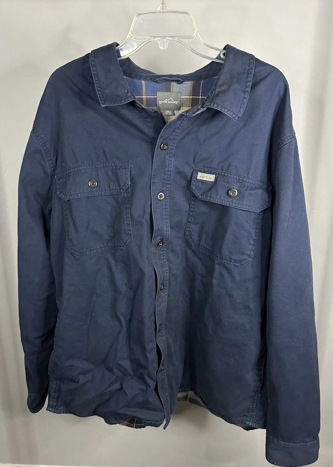 Eddie Bauer Flannel Button Down Jacket/Shirt Long Sleeves w/ Pockets Men’s 2XL
