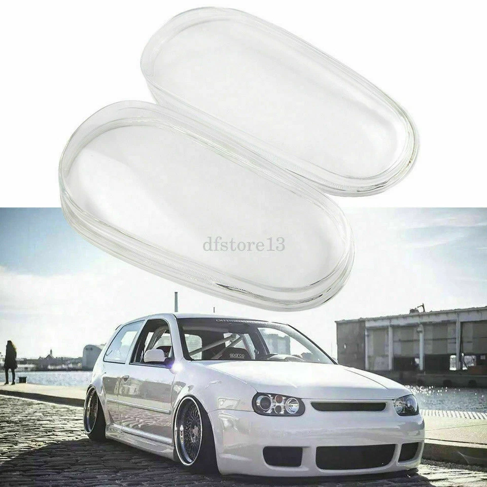 PAIR FOR 1999-2005 VW MK4 GOLF R32 REPLACEMENT GLASS HEADLIGHT LENS COVER LH+RH Foto 3 de 4