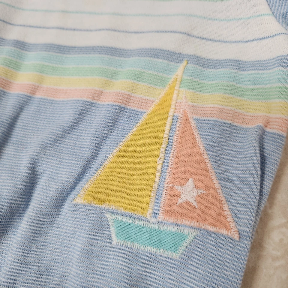 Vintage HEALTH-TEX Knit Bodysuit Baby Infant Sz 18M Sailboat Nautical Pastel - Image 3 of 4