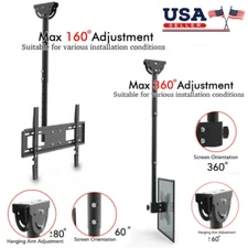 TV Ceiling Mount Bracket, Adjustable Height Full Motion 360 Deg Rotation Tilting