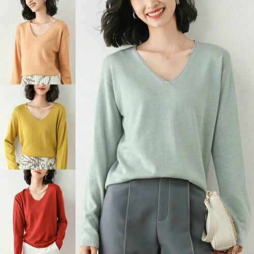 Long-Sleeve V-Neck Cashmere-Blend Sweater