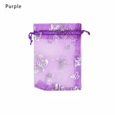 10pcs Purple Organza Medium Gift Bags Jewelry Bags with Silver Butterfly