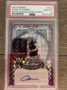 2023 PANINI MOSAIC AIDAN O'CONNELL RC /49 AUTO RC PURPLE POWER IN FOCUS PSA 10🔥