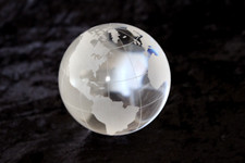 Vintage World Globe Earth Paperweight Etched Frosted Crystal Glass no base