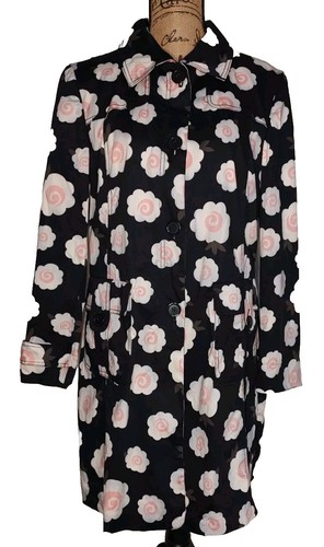 "W" Work To Weekend Navy White Pink Mid Length Raincoat - Women's Size Large