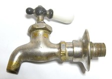 VINTAGE INDUSTRIAL NICKLE OVER BRASS COLD WATER FAUCET FIXTURE SPIGOT BASE MOUNT