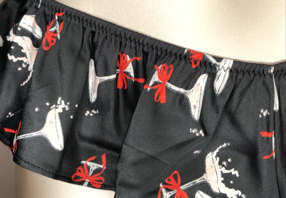 Victoria's Secret Muy Sexy Nuevo Con Etiquetas Flutter Cheeky Panty Pequeño Negro Cócteles Lazos Foto 2 de 4