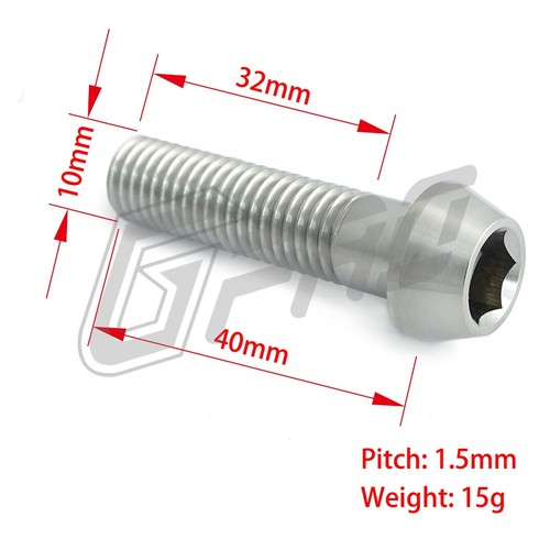 Tornillo de perno titanio M10 25L 30L 35L 40L 50L 60L cono Torx hexagonal forjado P1.25/1.5 - Imagen 28 de 38