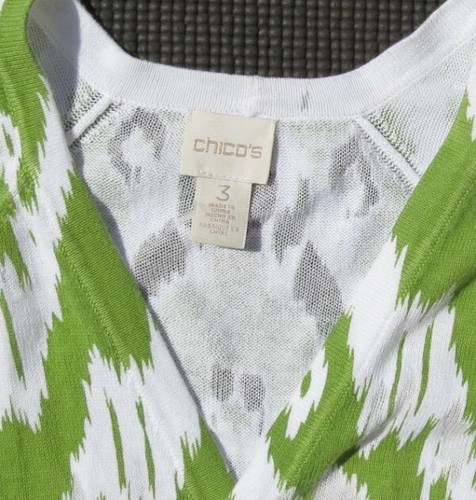 CHICO’S White Green Cotton Tianna Ikat Burnout Cardigan Sweater Top 3 US XL 14 - Picture 5 of 5