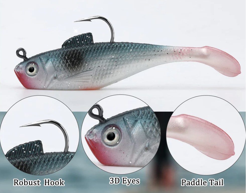 PreRigged Jig Head Soft Bait Fishing Lure Paddle Tail Swimbaits eBay