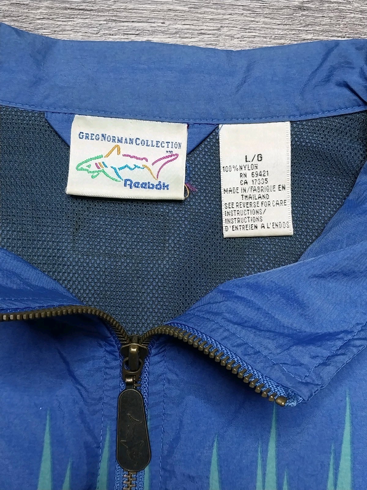 Vintage Greg Norman Reebok Jacket Men's Large Sharktooth Blue Green Bright Rare image 2