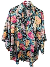 Kathryn Women’s Size Large L Robe Kimono Floral Print Top Blouse Button Up PJs