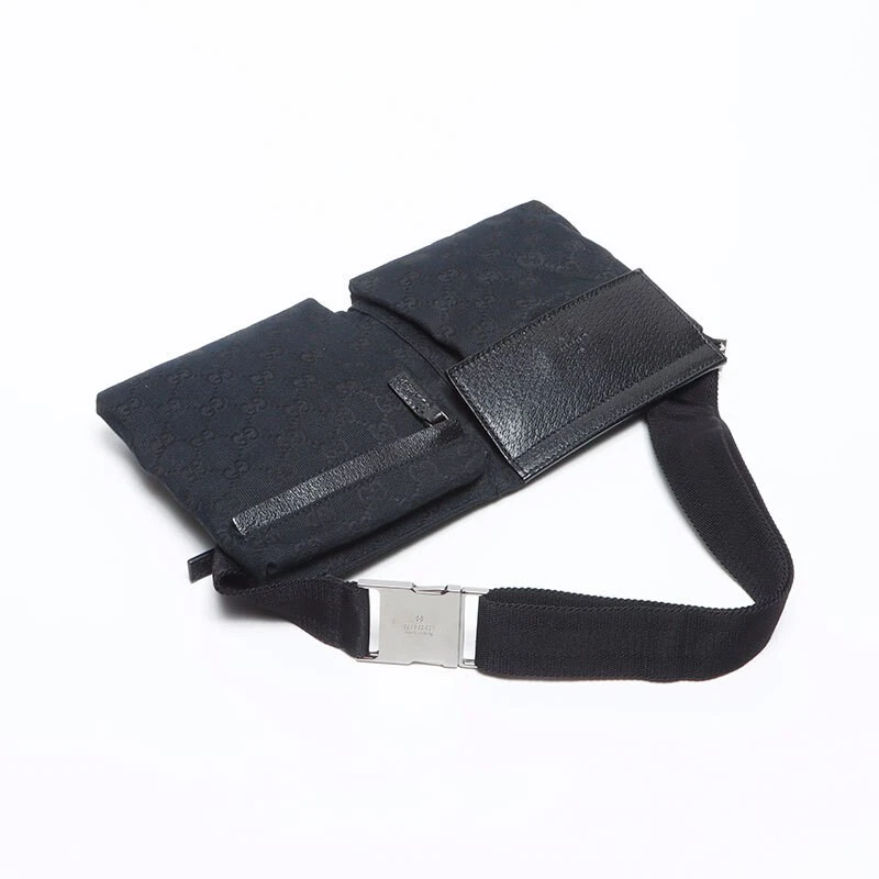 Gucci Waist Bag GG Canvas Belt Bag Black Used