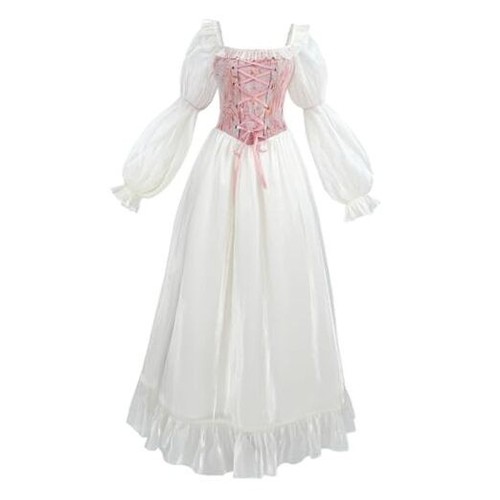 White Renaissance Dress Women Fairy Dress Victorian Medieval Costume