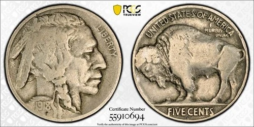 1918-D Buffalo Nickel 5C PCGS F15 #0694
