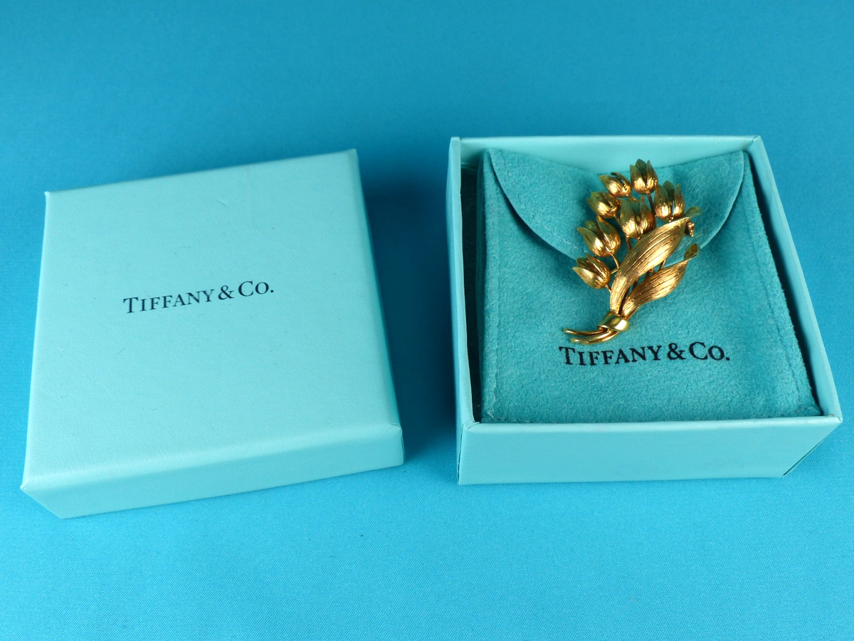 Authentic Tiffany & Co 18K Yellow Gold Tulip Floral Bouquet Brooch