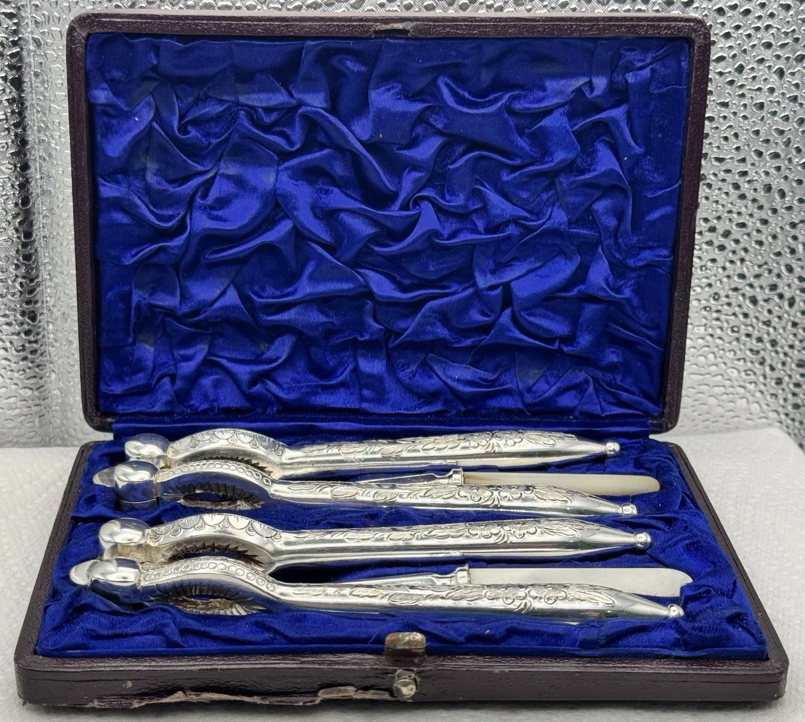 Antique Walker & Hall Silver-Plated Nutcracker Set With Nut Picks and Case