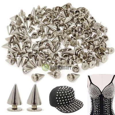 100pcs Silver Cone Screw Metal Studs Leather craft Rivet Bullet Spikes 10mm