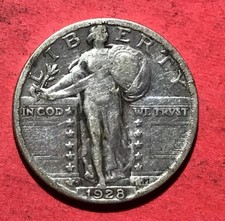 1928S US Standing Liberty SILVER Quarter!  San Fran  Mint! Very Fine! US Coin!