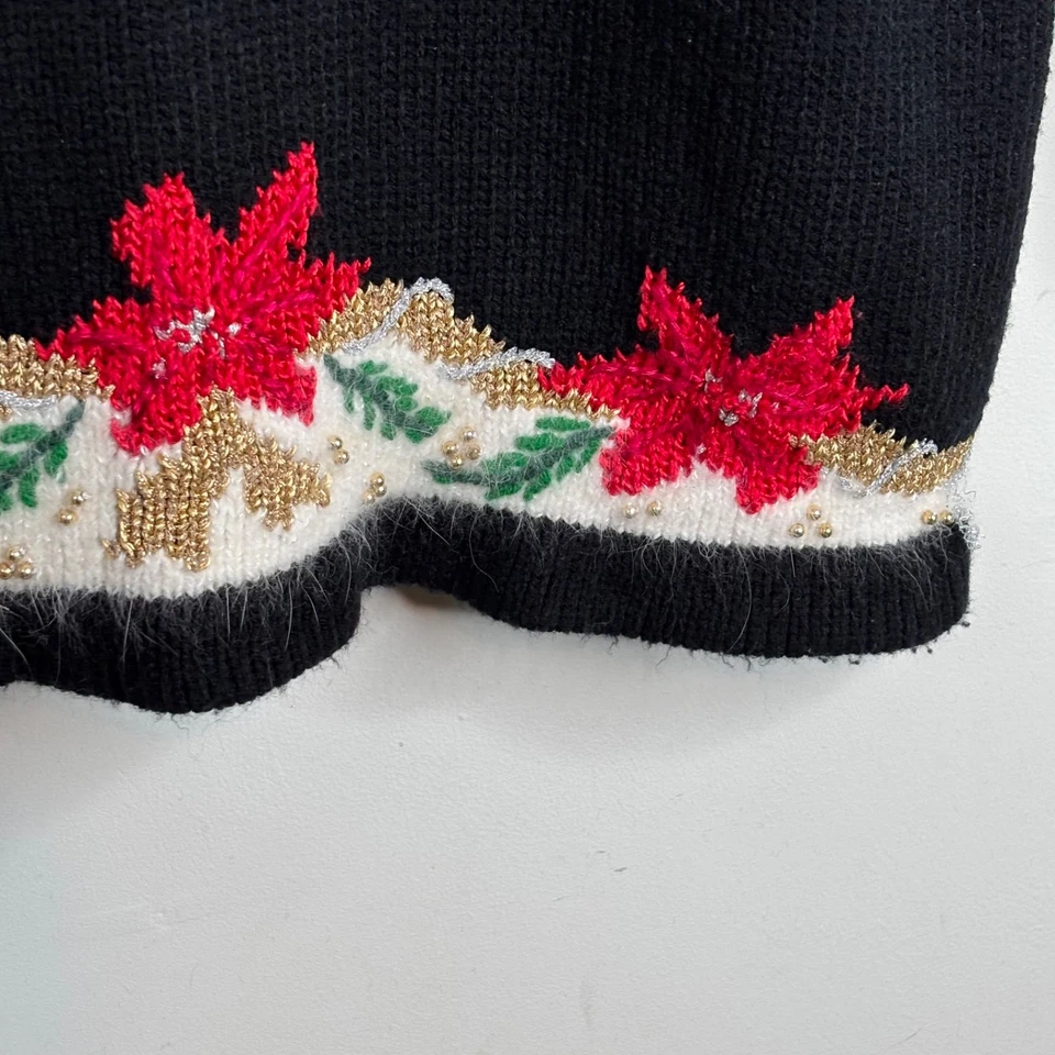 Suéter Feo Navidad Dana Scott Años 90 De Colección S Cuentas Flor de Pascua Bordado Foto 4 de 4