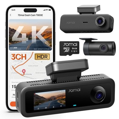 70mai 4K Dash Cam Front and Rear Inside, 3 Channel Car Dash Camera for Cars, ...